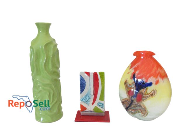 Lot 31-1117 - (3) Art Pieces: (2) Glass, (1) Ceramic - Tallest Is 16"