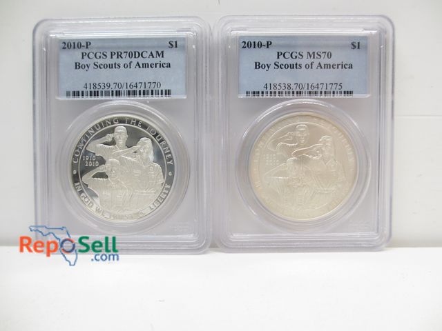 Lot 31-3017 - (2) Graded 2010 Boy Scout $1 Coins PR70, MS70