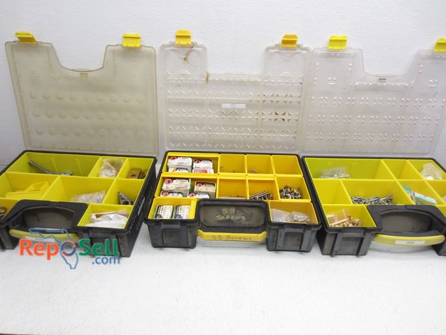 Lot 31-6054 - (3) Hardware Bins with Stainless Steel Screws, Small Bolts, Electrical Supply, etc.