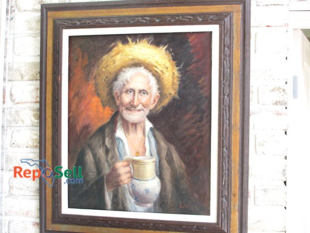 Lot 31-1133 - Framed Original Signed Art - Straw Hat Man 20"x24"