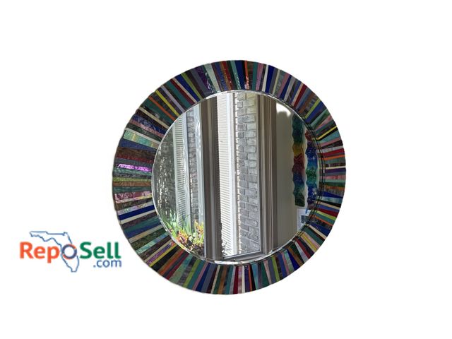 Lot 31-1092 - Signed Mosaic Glass Beveled Mirror, Diameter: 36"