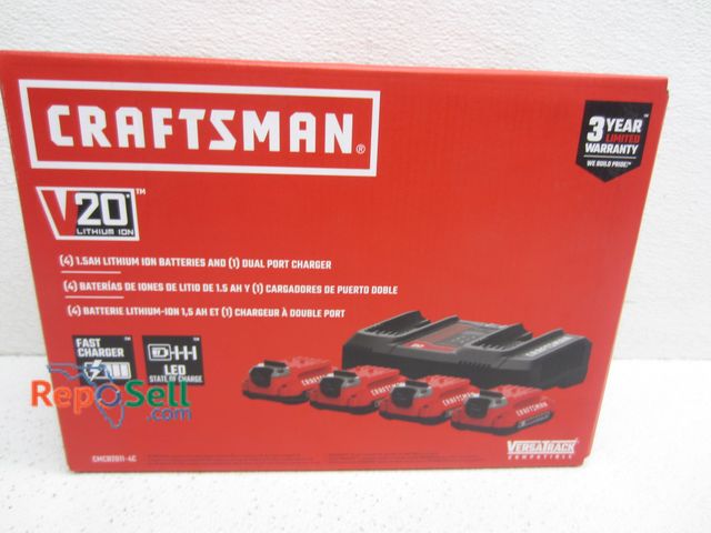 Lot 31-2157 - (4) Craftsman 1.5AH Lithium Ion Batteries &amp; (1) Dual Port Charger, #CMCB2011-4C