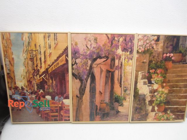 Lot 31-1253 - (8) Framed Prints on Wood 11x16.5" Each, Box of Picture Hangers