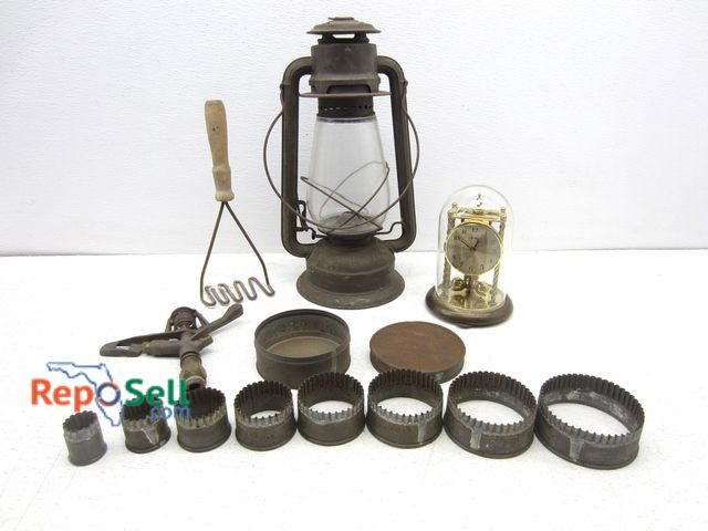 Lot 31-6447 - Vintage Estate Lot: Cookie Cutters, Clock, Lantern etc
