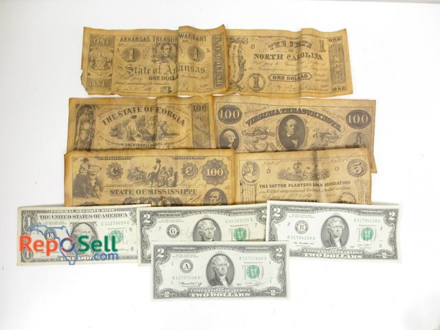 Lot 31-1021 - US Paper Currency, (3) Flattened Cents and Copies of Vintage: (3) $2 Bills, (1) $1 Bill, (6) Copies