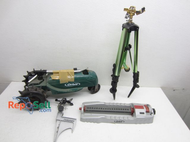 Lot 31-6472 - (4) Lawn &amp; Garden Sprinklers:  ORBIT Green Tractor Style, GREEN Impulse w/Telescoping Tripod Sta...