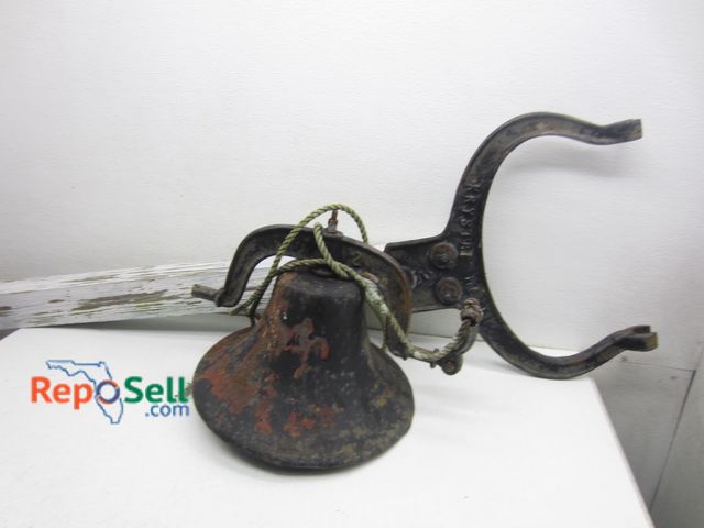 Lot 31-5419 - 18" Cast Iron Bell Stamped Krystal Metal With Cradle And Wood Stand 54" H