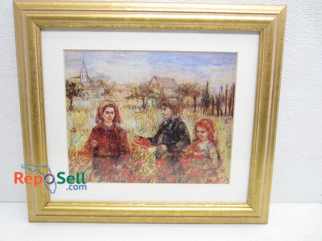 Lot 31-3063 - Framed Edna Hibel "Breton Fields" Print With COA 15.5"x14"