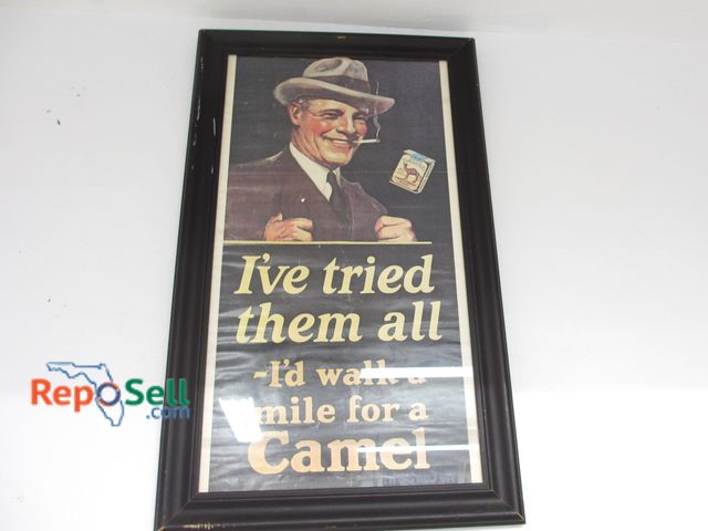 Lot 31-1178 - Camel Cigarettes Framed" I'd Walk a Mile for a camel" Promotional Advertising Paper Poster; 30" X 18...