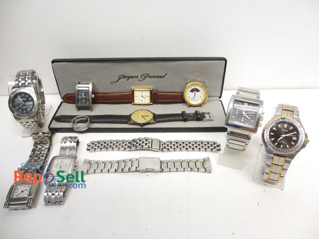 Lot 31-6331 - (8) Watches (not running) and Men's Inox Ring Size 10: Vintage Jacques Prevord with leather band/har...