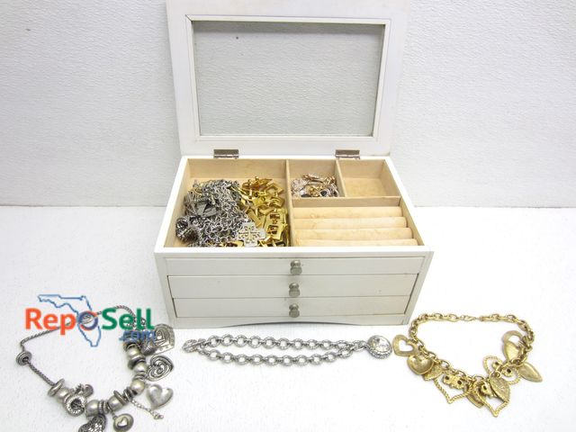 Lot 31-8385 - Gold And Silver Tone Necklaces With Jewelry Box 12"x6"x8.5"