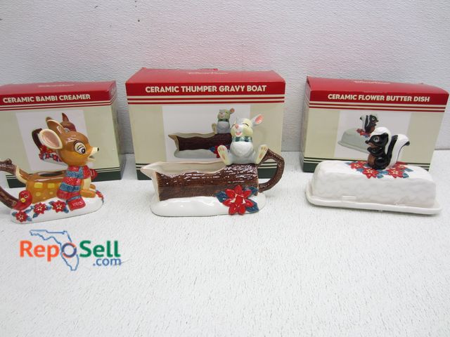 Lot 31-6386 - (3) Ceramic Holiday Figures w/Boxes: Bambi, Skunk, Butter Dish