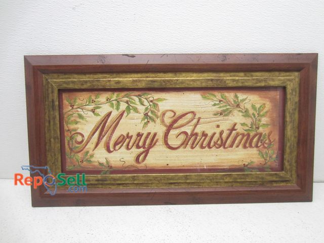 Lot 31-9387 - Framed Merry Christmas art wall hanging by G. Pullen, 25" x 13"