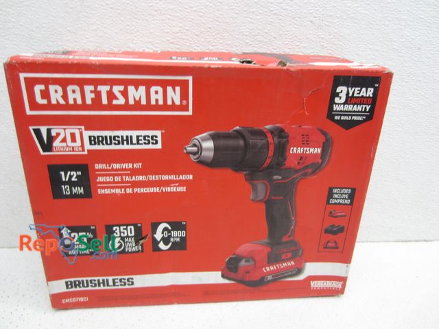 Lot 31-2154 - Craftsman 20V 1/2" Drill/Driver Kit w/Battery, Charger &amp; Bag, #CMCD7104