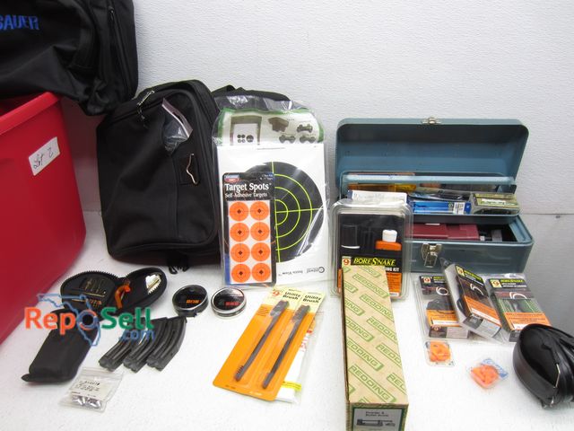 Lot 31-5141 - Sporting Lot: Rifle Cleaning Supplies, Powder And Bullet Scale, Targets, Chest Of Cleaning Supplies,...