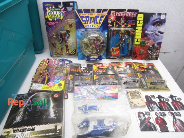 Lot 31-9210 - Lot of Boxed Toys: Kiss, Walking Dead, Captain Simian, etc. Sealed with Tote