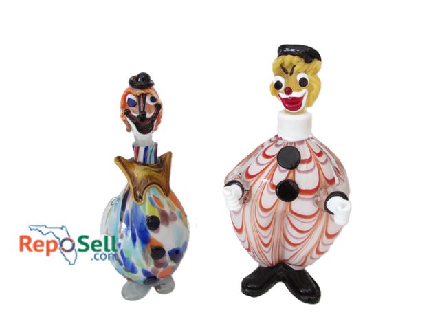 Lot 31-1158 - (2) Hand Blown Glass Clown Decanters, Tallest Is 14"