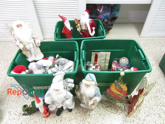 Lot 31-1430 - (3) Totes With Christmas Decor: Lots Of Santa Figures, Ornaments etc