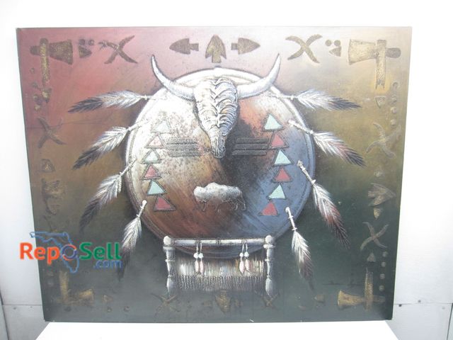 Lot 31-6496 - Large Stretched Oil on Canvas Painting, Signed "James" - 50"x40" Native American Indian Motif