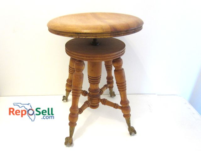 Lot 31-9006 - Wooden Adjustable Piano Stool Featuring Brass Claw And Glass Ball Feet, 19-Inch To 21-Inch Height.