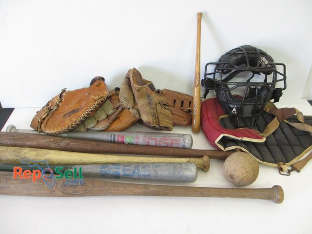 Lot 31-1311 - Lot of Vintage Sports Items: Bats, Mitts, Catchers Mask, etc. - Tote Not Included