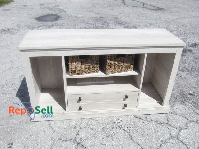 Lot 31-7075 - Coastal Entertainment TV Stand w/(2) Small Storage Baskets, 47.5x15.5x26"H - HEAVY/BRING LABOR