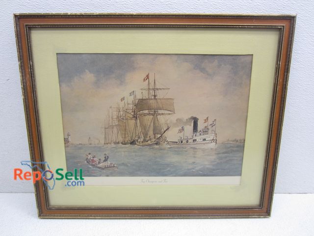 Lot 31-1236 - Framed Print "Tug Champion And Tow" By S. A. Whipple 21.5"x17.5"