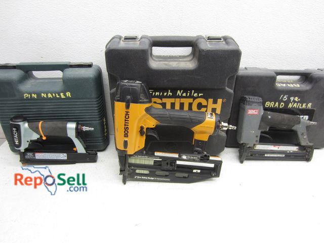 Lot 31-6061 - (3) Pneumatic Nailers w/Cases: Hitachi, Bostitch, Senco 18ga Brad