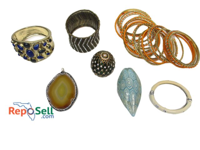 Lot 31-1549 - Jewelry Lot: Bangle Bracelets, Jeweled Egg Container, Citrine Pendant, Glass Pendant