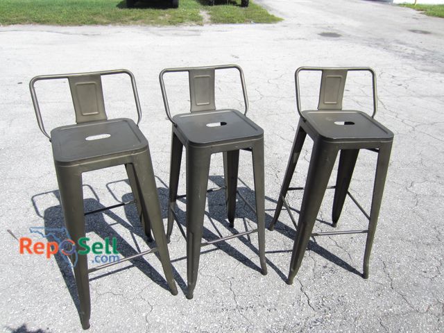 Lot 31-6505 - (3) Hi Top Metal (dark green) Chairs - Seat 29"H