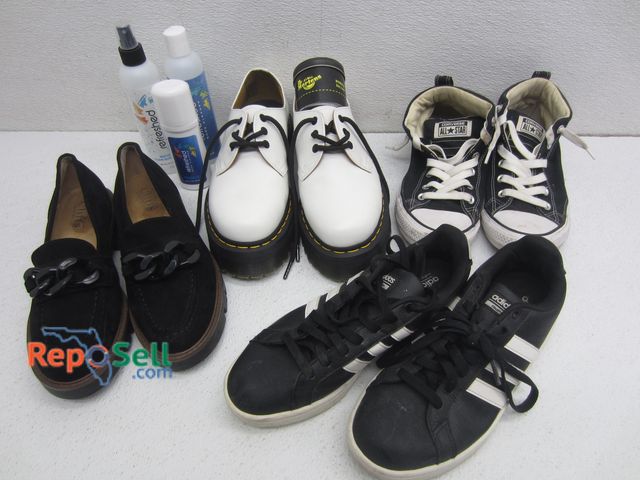 Lot 31-1166 - Womens Shoes &amp; (3) Shoe Cleaners: Dr. Martens (w/Wonder Balsam), Adidas, Converse, etc. Sizes 8 ...