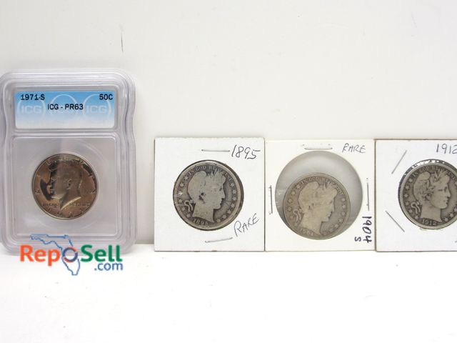 Lot 31-5004 - Coin Lot: (3) Barber Half Dollars 1895, 1904S, 1912S and Graded PR63 1971S Kennedy Half Dollar