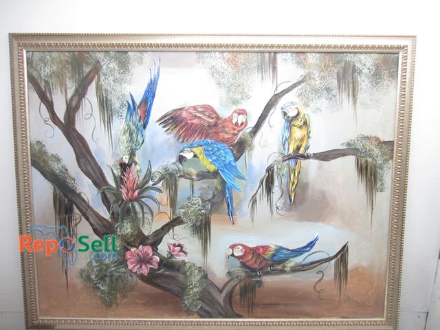 Lot 31-6350 - Framed Parrot Painting By Frank Walcutt 52"x40"