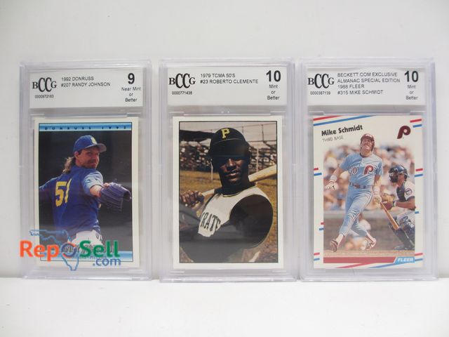 Lot 31-6017 - (3)  BCCG Graded Cards: 1992 R. Johnson, 1979 Clemente, 1988 Schmidt