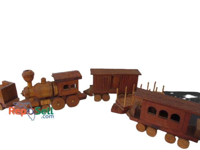 Lot 31-1081 - (5) Large Rolling Wood Train Cars; Handcrafted by Michael Herr; Some may need repair; Largest is 18"...
