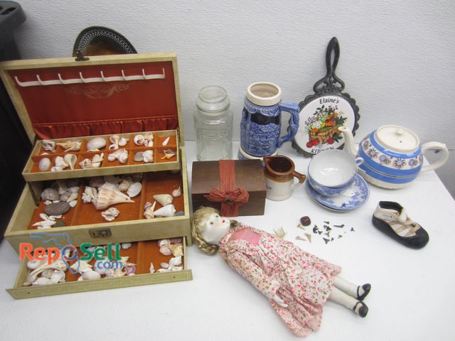 Lot 31-1294 - Estate Lot: Seashell Collection, Clayware, Doll, Beer Stein, Sharks Teeth, etc.