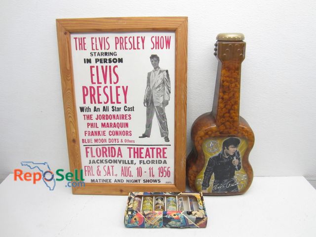 Lot 31-5310 - (3) Elvis Memorabilia: Popcorn, Shot glass's, Poster