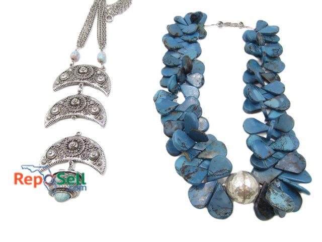 Lot 31-1524 - (2) Necklaces: Blue Stone (one piece broken) and Silver tone (needs one piece attached)