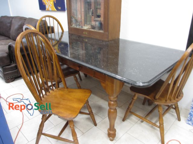 Lot 31-1144 - Marble Top Table with (4) Wood Chairs; Very Heavy Bring Help to move