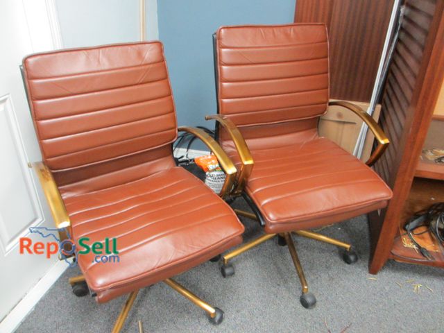 Lot 31-8176 - (2) Matching Rolling Office Chairs - Brown &amp; Gold tone