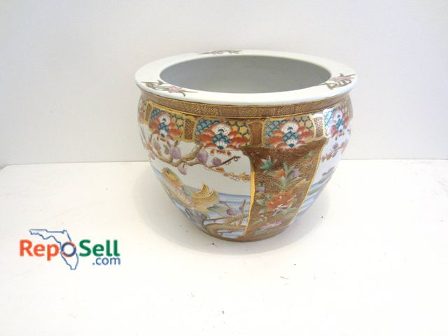 Lot 31-9129 - Porcelain Fish Bowl Measuring Approximately 14 Inches In Diameter With Hand-Painted Details.