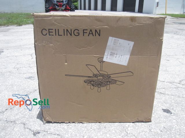 Lot 31-6255 - Ceiling Fan With Leaf Blades, (1) Glass Shade Is Broke, Appears Old Stock