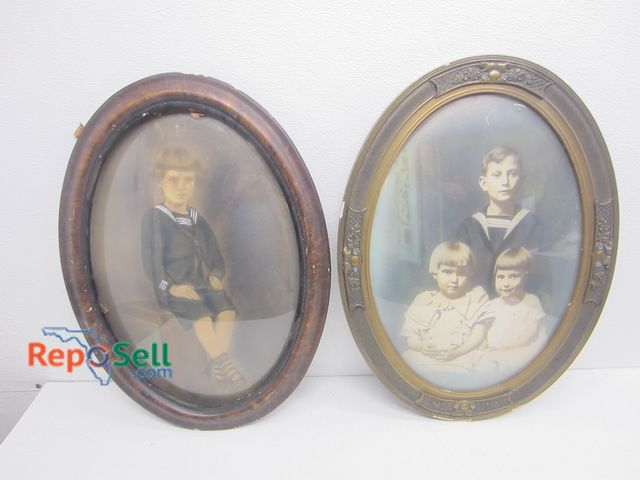 Lot 31-2165 - (2) Vintage Framed Oval Photos With Concaved Glass 17"x23"