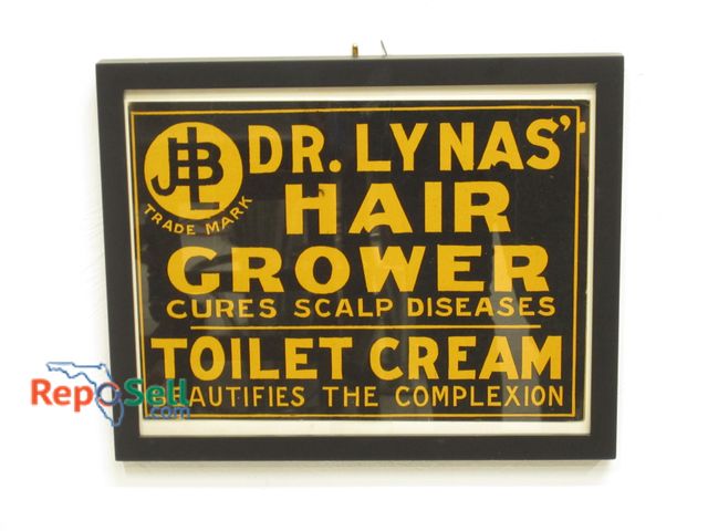 Lot 31-1131 - Dr Lynas' Hair Grower &amp; Toilet Cream Framed Store Cardboard Advertising 15" x 12"