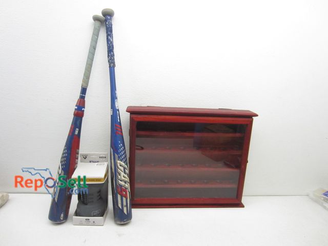 Lot 31-5027 - (2) CAT9 Aluminum Baseball Bats, COR Training Bat Weight, Golf Ball Display Case