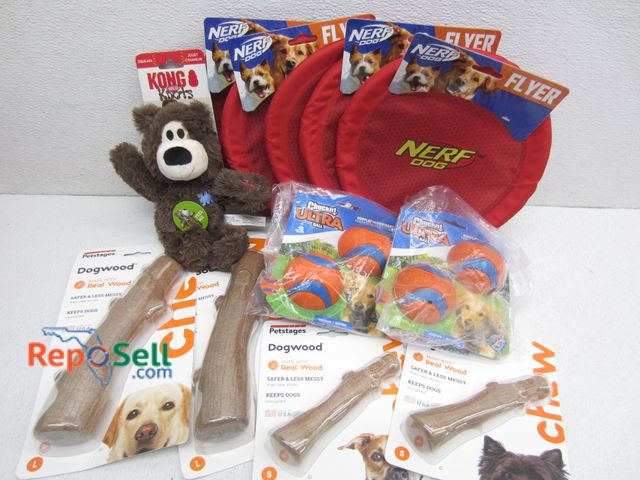 Lot 31-9405 - (5) Nerf Dog Frisbees, (4) Dogwood Chew Sticks, (2) 2-Packs of ChuckIt Balls, (1) Kong Squeaky Toy