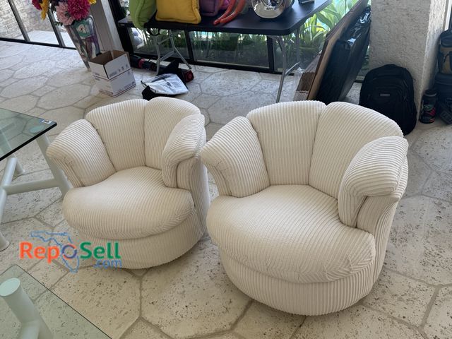Lot 31-1070 - (2) Swivel Side Chairs - White Corduroy (Matches Lot #1069)