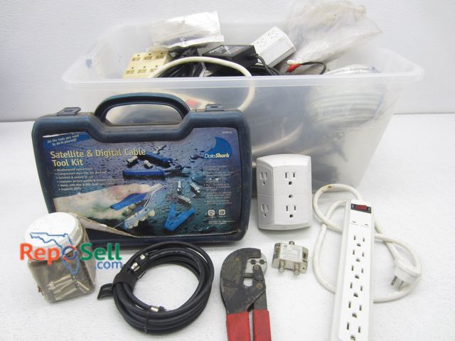 Lot 31-6469 - Box of Assorted Coax Cables/Connectors, Tool Kit, Electrical Multi Ports, etc.