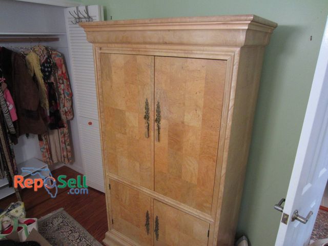Lot 31-9040 - Large Light Wood Armoire By Charles X For Henredon, Storage Shelves - No Contents 38"x72"x19"