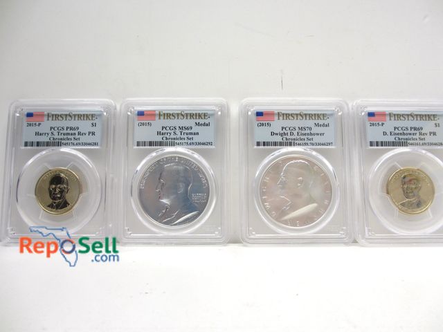 Lot 31-3014 - (4) 2015 Graded Chronicles Coins: Eisenhower &amp; Truman $1, (2) Medal